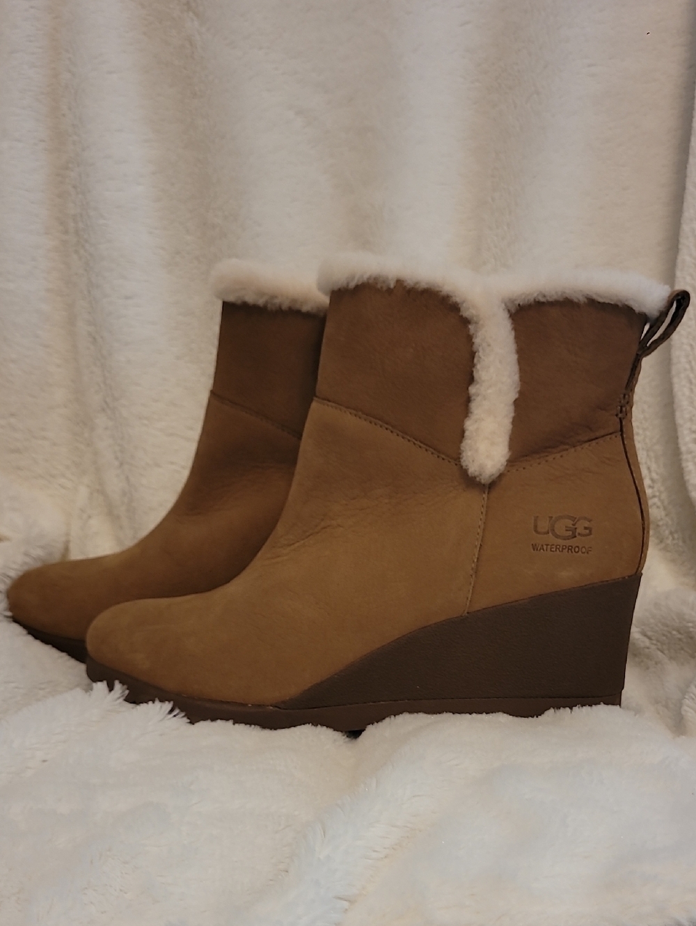 UGG Devorah Brown Suede Shearling-Trim Wedge Boots